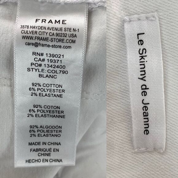 Frame Denim Le Skinny de Jeanne Women's White Mid-Rise Ankle Jeans | Size: 25 - Picture 13 of 16
